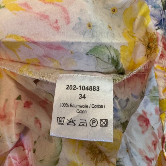 Swiss-designed Flared Multicolor Floral Blouse Dress, Size 34 - Picture 5 of 5